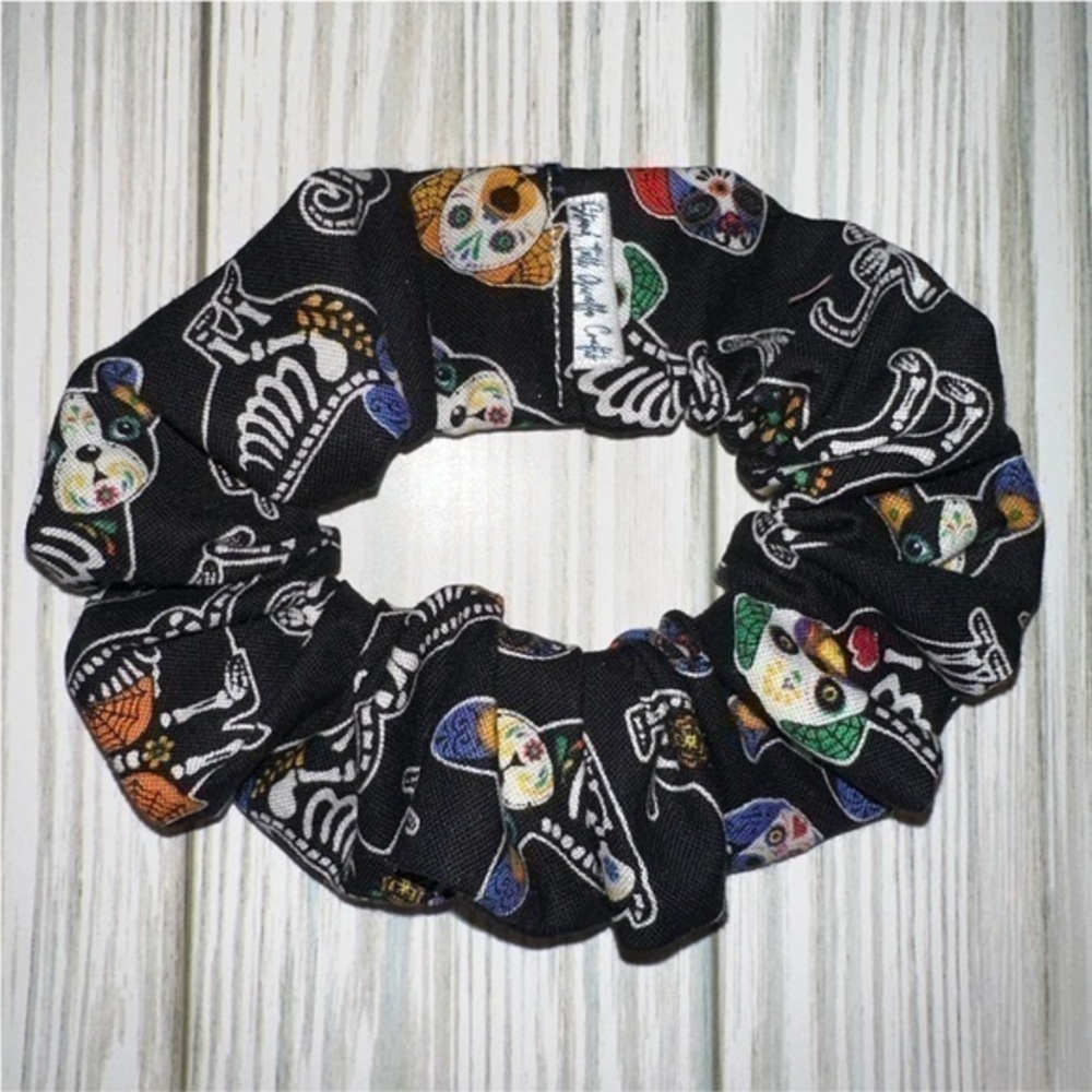 $7ea or 3/$15 skeleton dog Day of the Dead hair scrunchie new